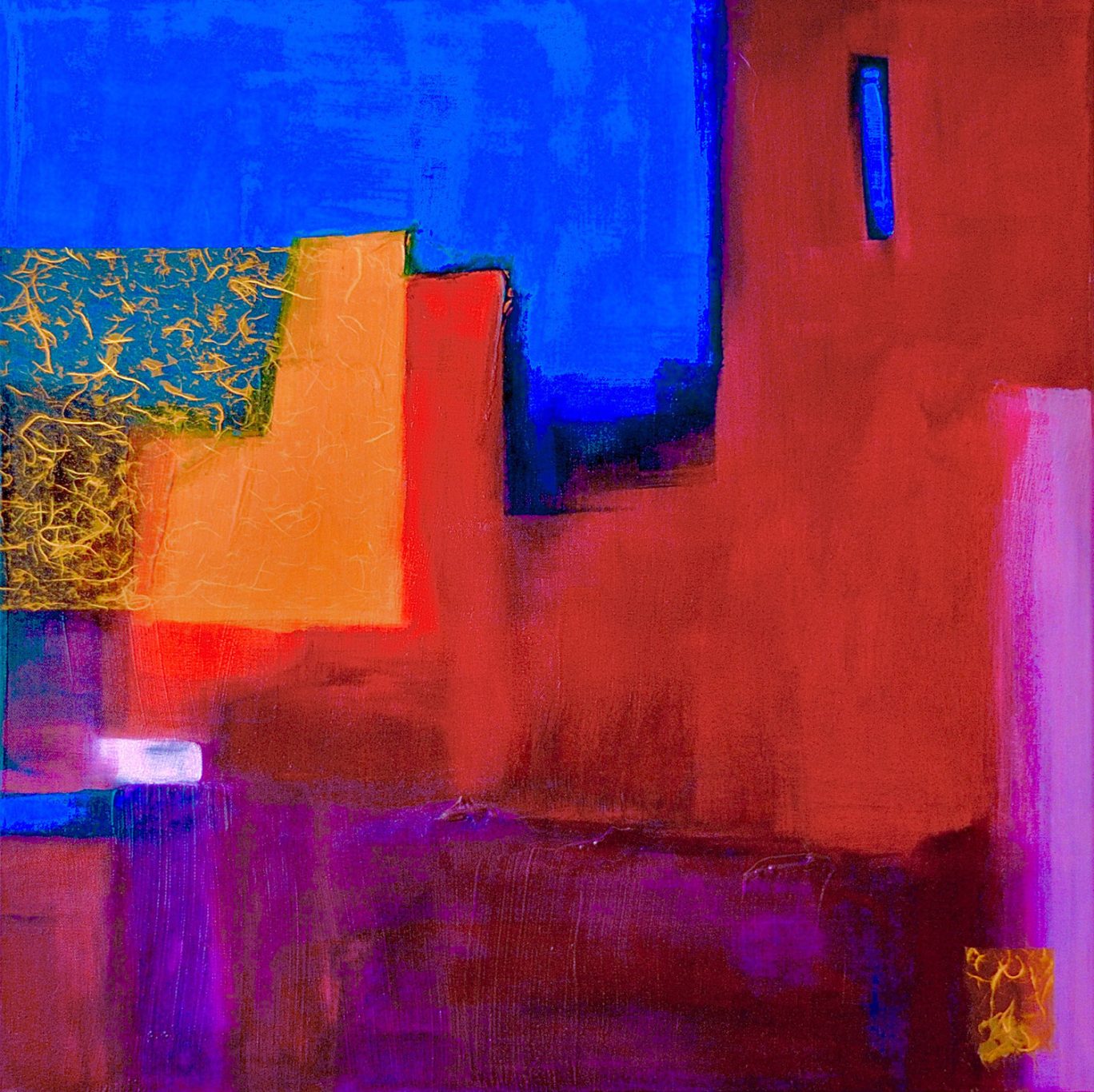 Acrylic Color 3 Abstrakte Komposition mit leuchtenden Farben in Blau, Rot, Gelb und Orange.