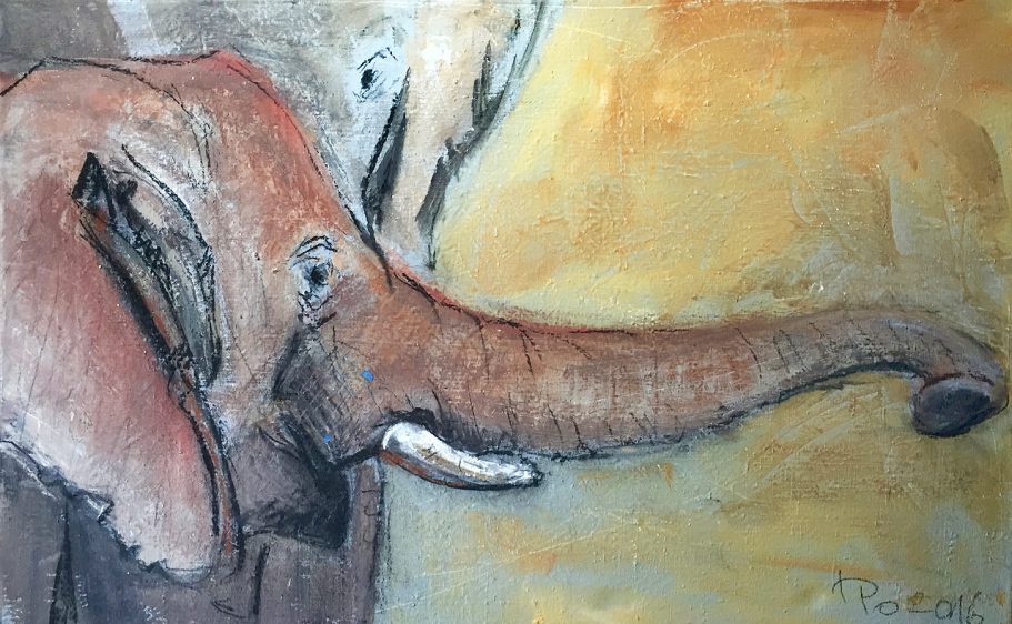 Elefantenpaar | "verkauft" Zwei Elefanten mit sichtbaren Texturen und warmen Farben, hervorgehoben durch die Umgebung.