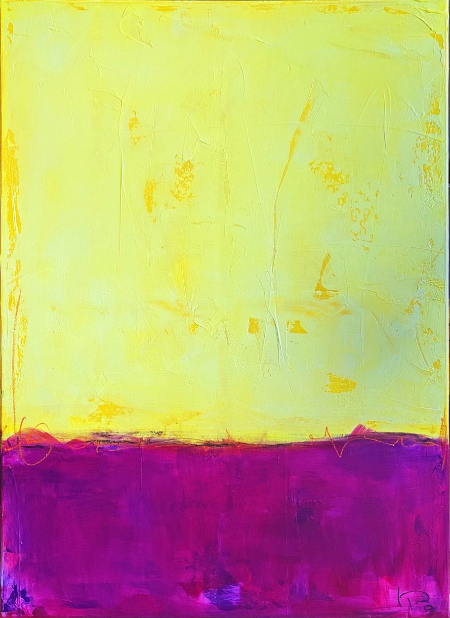 Abstrakte farbenfrohe Komposition mit gelbem und violettem Verlauf.